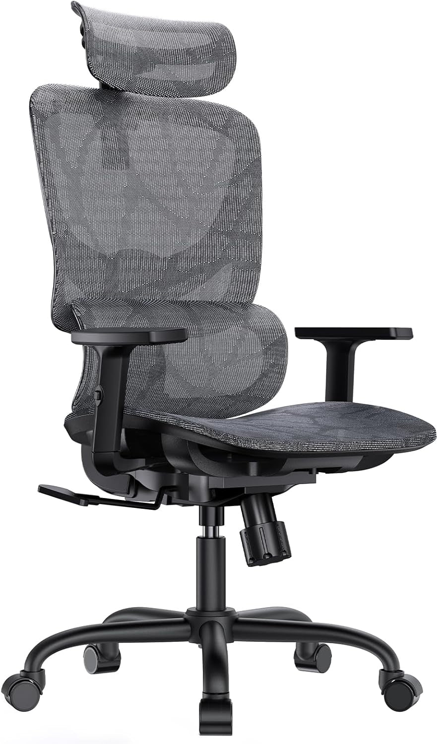 Ergonomic Mesh Office Chair, High Back Desk Chair with 5-Level Lumbar Support, Adjustable Headrest, Armrests, Rocking Tilt, Computer Mesh Chair for Home Office Gaming-0