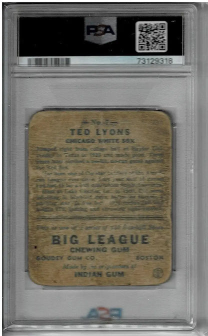 Vintage Goudey signed autographed Ted Lyons baseball card in PSA slab from Baylor Chicago