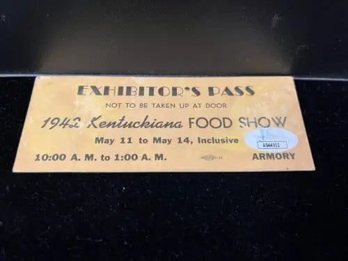 Vintage exhibitor’s pass from Kentuckiana Food Show featuring Perry Como and Elmo Tanner