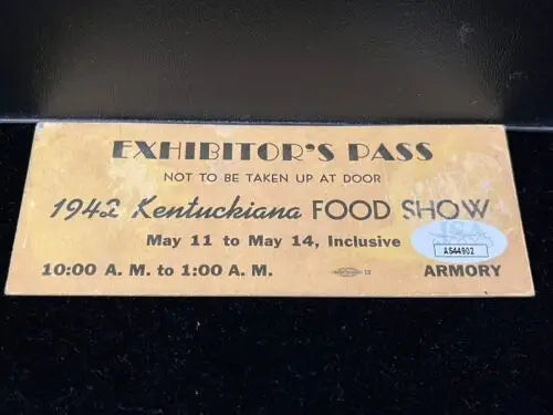 Vintage 1942 Kentuckiana Food Show Exhibitor Pass with Perry Como and Elmo Tanner Signatures