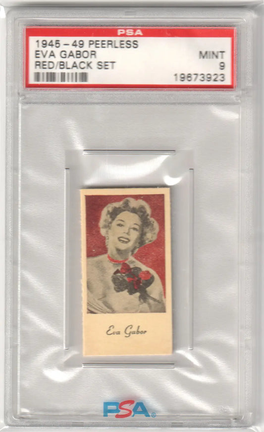 Graded Eva Gabor trading card from 1945 Peerless Scales Red Black Set PSA 9 Mint