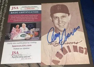 Roy Sievers autographed baseball card featuring Washington Senators autograph and JSA certification