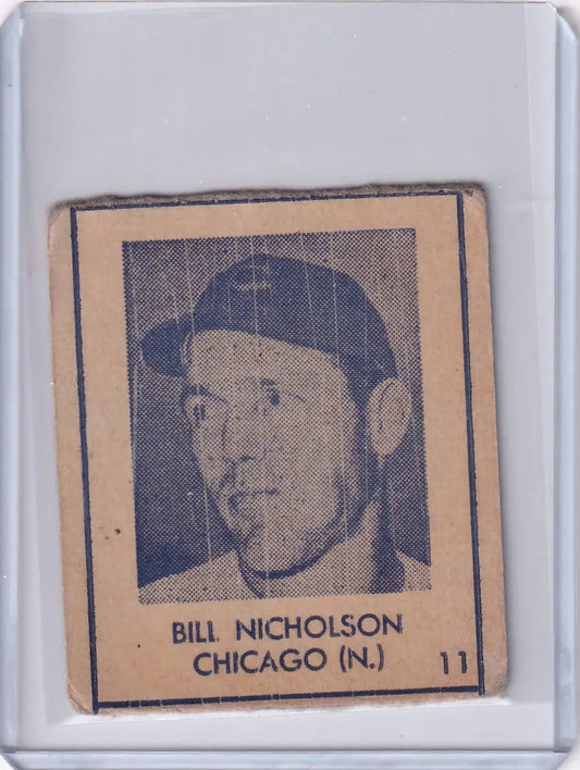 Vintage 1948 R346 Blue Tint #11 Bill Nicholson Chicago Cubs baseball card