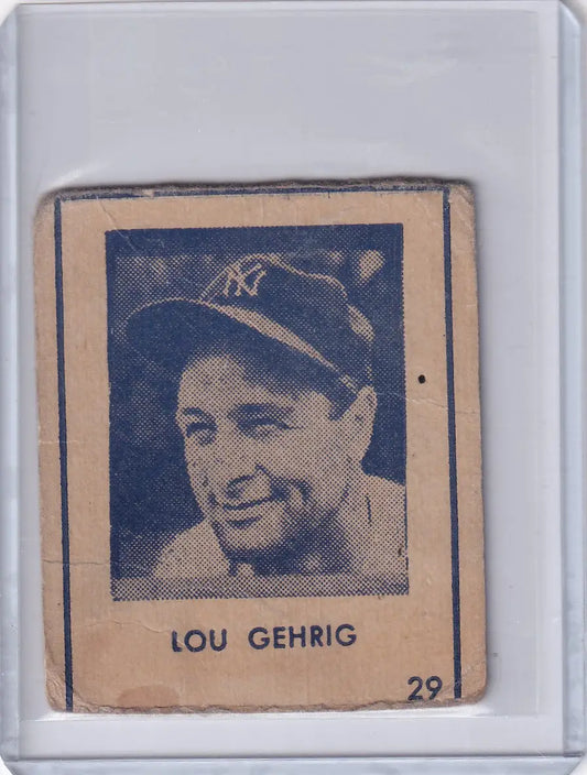 Vintage 1948 R346 Blue Tint Lou Gehrig New York Yankees baseball card display