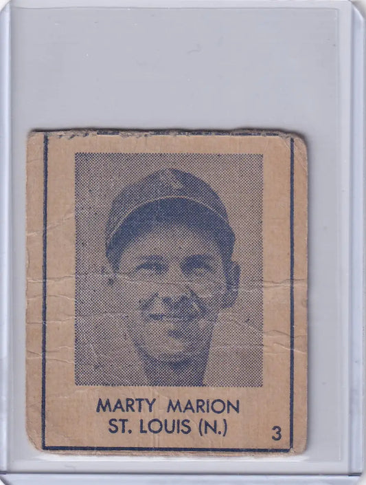 Vintage Marty Marion baseball card from 1948 R346 Blue Tint series featuring St Louis Cardinals