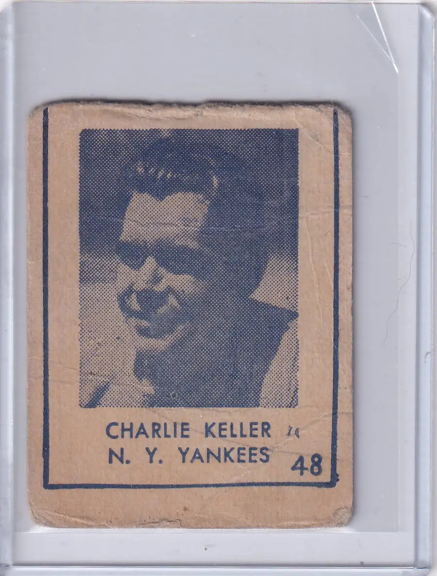 Vintage Charlie Keller baseball card from 1948 R346 Blue Tint series featuring New York Yankees
