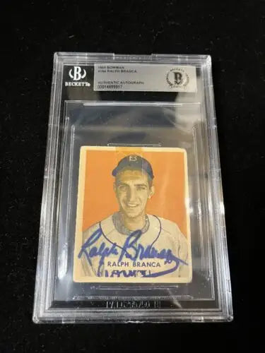 Graded Ralph Branca signed auto rookie card from 1949 Bowman, BAS authenticated