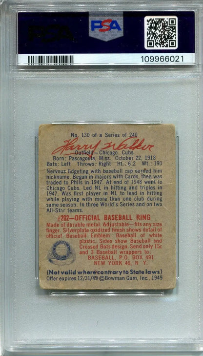 Vintage Jerry Walker baseball card from 1949 Bowman Signed series in PSA 1 DNA 9 Auto Phillies Cubs