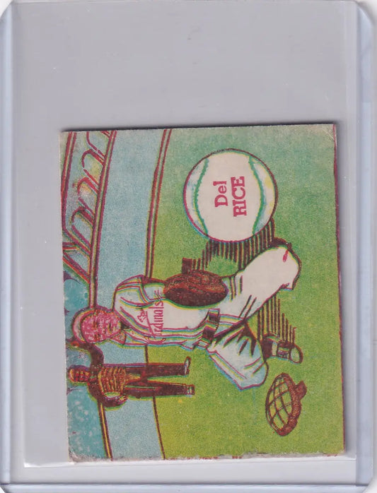 Vintage baseball card of Del Rice from the 1949 R302-02 St Louis Cardinals collection