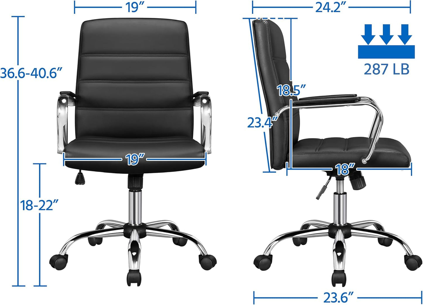 Managerial Executive Chairs Office Task Chair Mid-Back PU Leather Ergonomic Computer Desk Chair W/Lumbar Support Swivel Wheels Thick Padding Seat for Home Office, Black-2