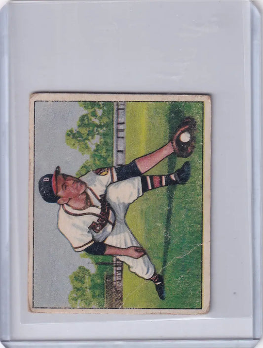 Vintage Bowman Baseball card of Buddy Kerr catching for the Boston Braves