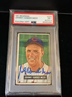Graded and autographed 1951 Bowman Johnny Vander Meer baseball card with Cleveland signature