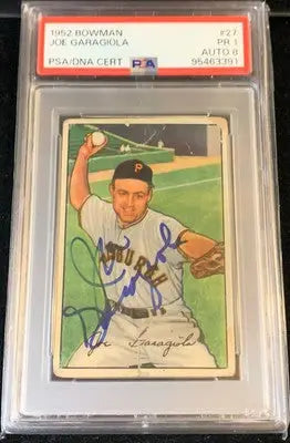 Autographed vintage Joe Garagiola baseball card from the Pittsburgh Pirates with PSA DNA authenticity