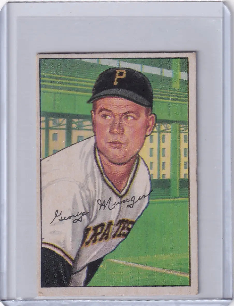 George Munger baseball card, 1952 Bowman Baseball #243 Red Munger UER, Pittsburgh Pirates