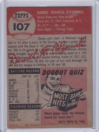 Vintage Topps Baseball card #107 featuring O’Connell - Pittsburgh Pirates collectible
