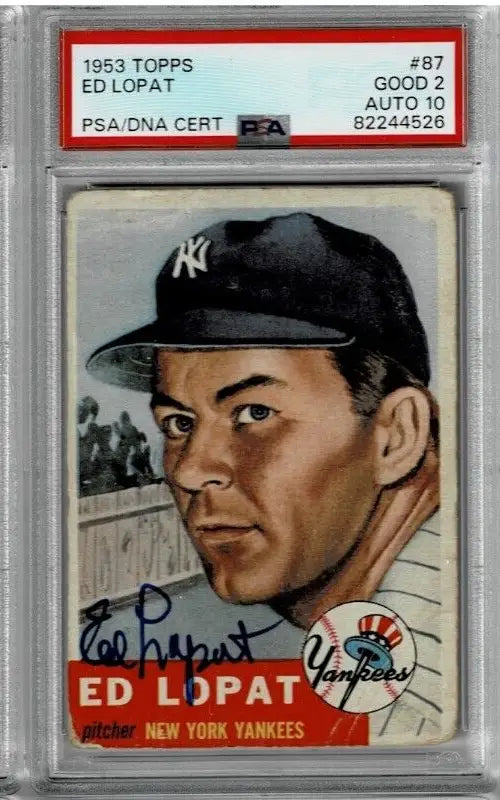 Graded PSA DNA 10 Ed Lopat signed baseball card for New York Yankees collectors