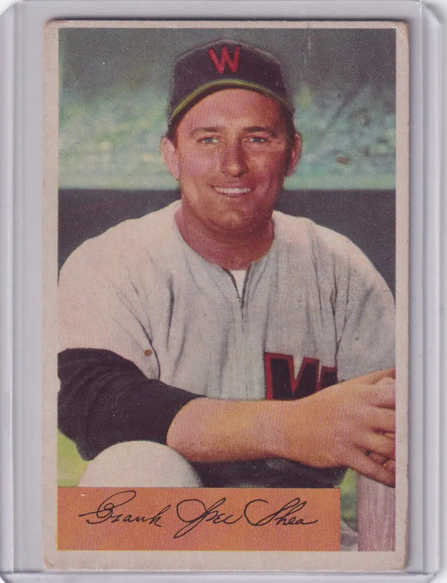 Vintage Frank Shea baseball card from 1954 Bowman featuring Washington Senators player