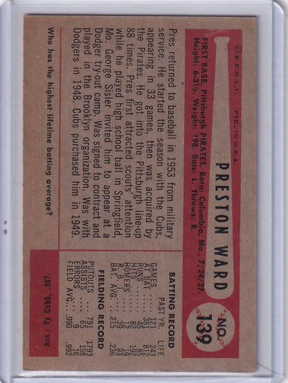 Preston Ward baseball card 139b Preston Ward 1954 Bowman Pittsburgh Pirates