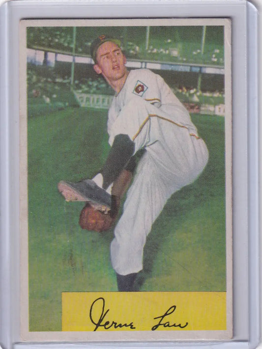 Vintage baseball card featuring Vern Law of the Pittsburgh Pirates from 1954 Bowman #187