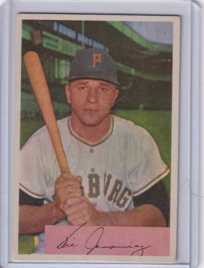 Vintage 1954 Bowman Vic Janowicz baseball card of Pittsburgh Pirates player