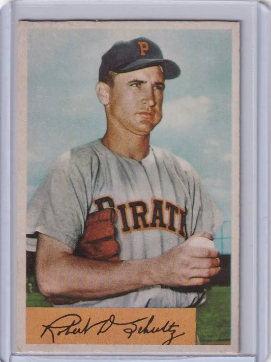 Vintage baseball card featuring Bob Schultz of the Pittsburgh Pirates from 1954 Bowman
