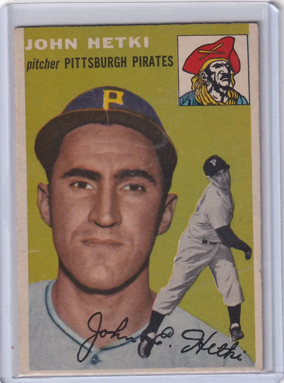 Vintage John Hetki baseball card from the 1954 Topps Pittsburgh Pirates series
