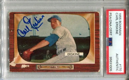Signed 1955 Bowman Carl Erskine trading card PSA DNA from Brooklyn Dodgers