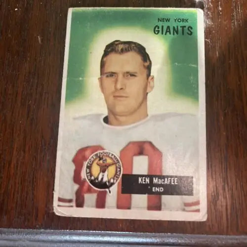 Vintage Ken MacAfee trading card from the 1955 Bowman set, showcasing a rare RC design