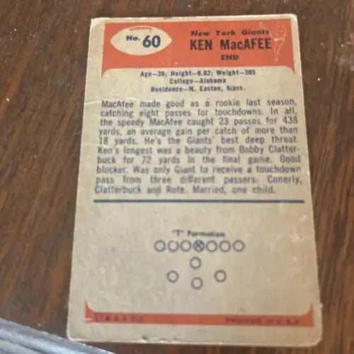 Vintage Ken MacAfee trading card from 1955 Bowman baseball cards collection
