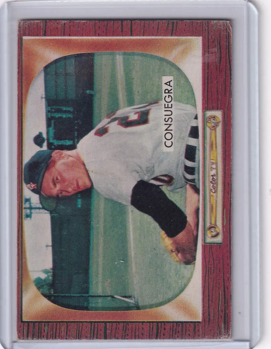 Baseball card featuring Sandy Consuegra of the Chicago White Sox from Bowman Baseball 1955