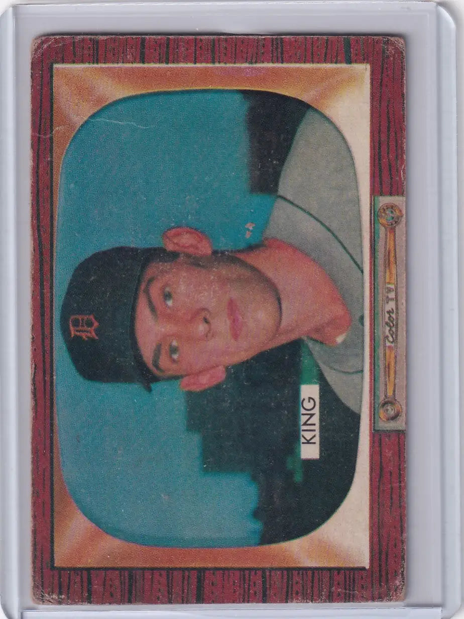 Vintage Bowman Baseball card featuring Chick King in Detroit Tigers cap, 1955 Bowman Baseball #133