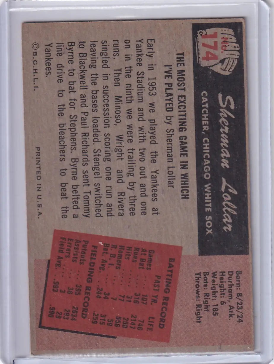 Vintage Bowman Baseball card featuring Sherm Lollar of the Chicago White Sox