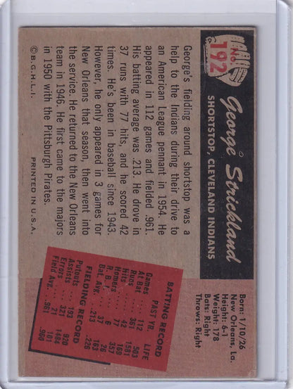 Vintage Bowman Baseball card featuring George Strickland of the Cleveland Indians