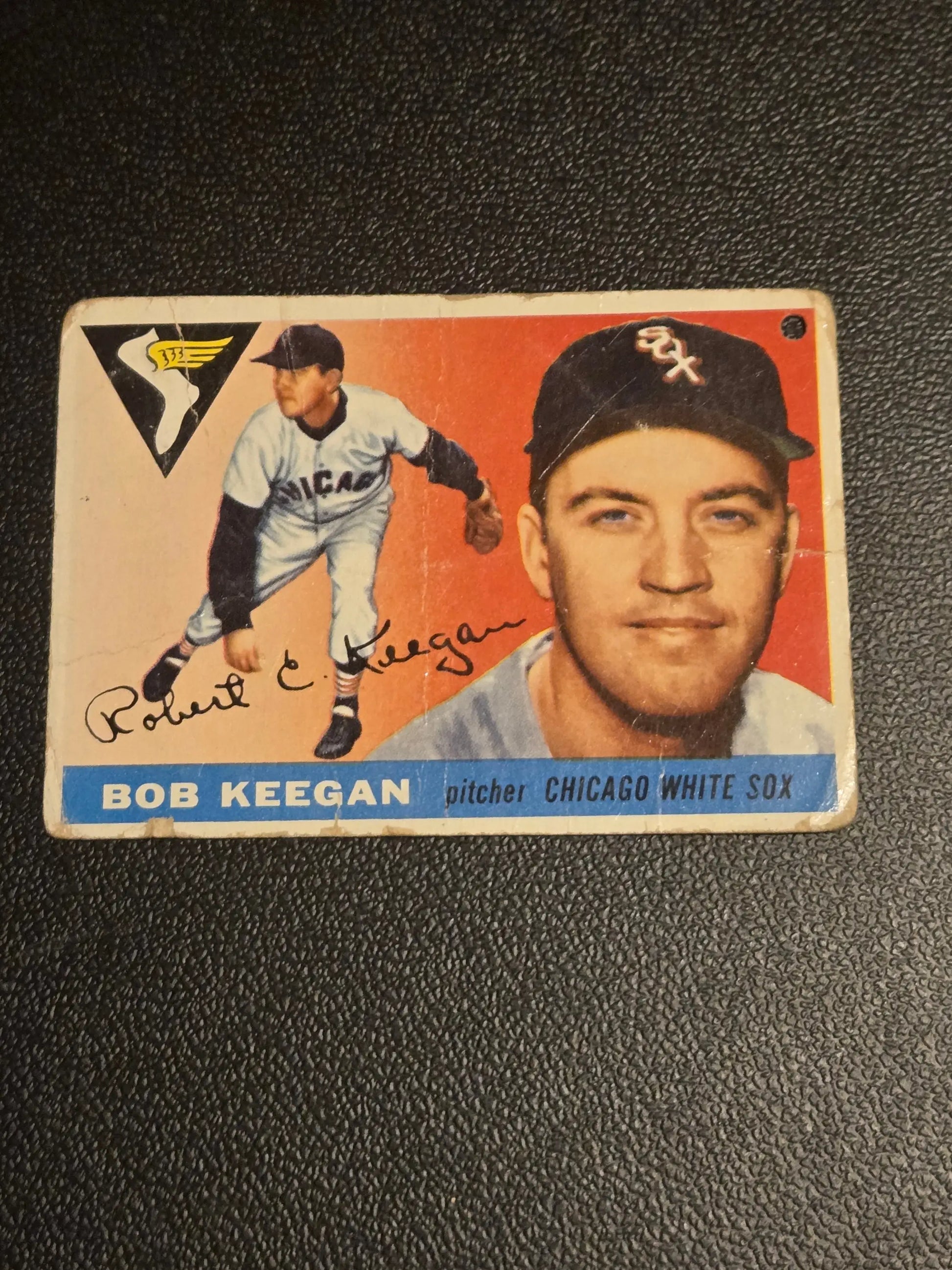 Vintage 1955 Topps Bob Keegan baseball card featuring Chicago White Sox pitcher