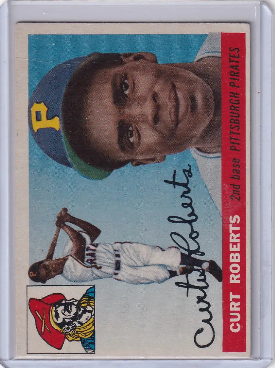 Vintage 1955 Topps Curt Roberts card featuring Pittsburgh Pirates baseball legend