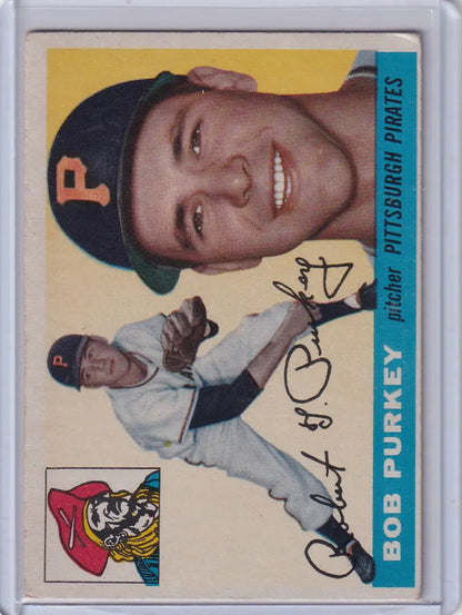 Vintage Bob Purkey baseball card from 1955 Topps featuring the Pittsburgh Pirates