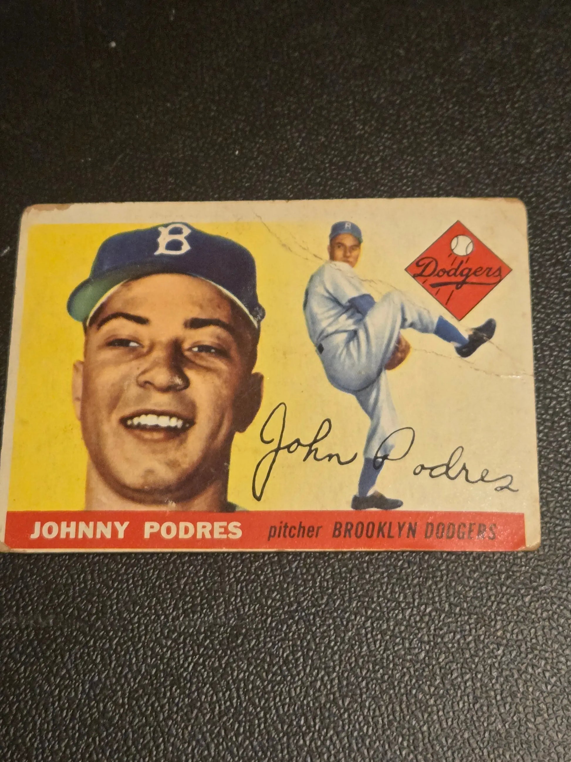 Vintage baseball card of Johnny Podres from 1955 Topps #25 collection