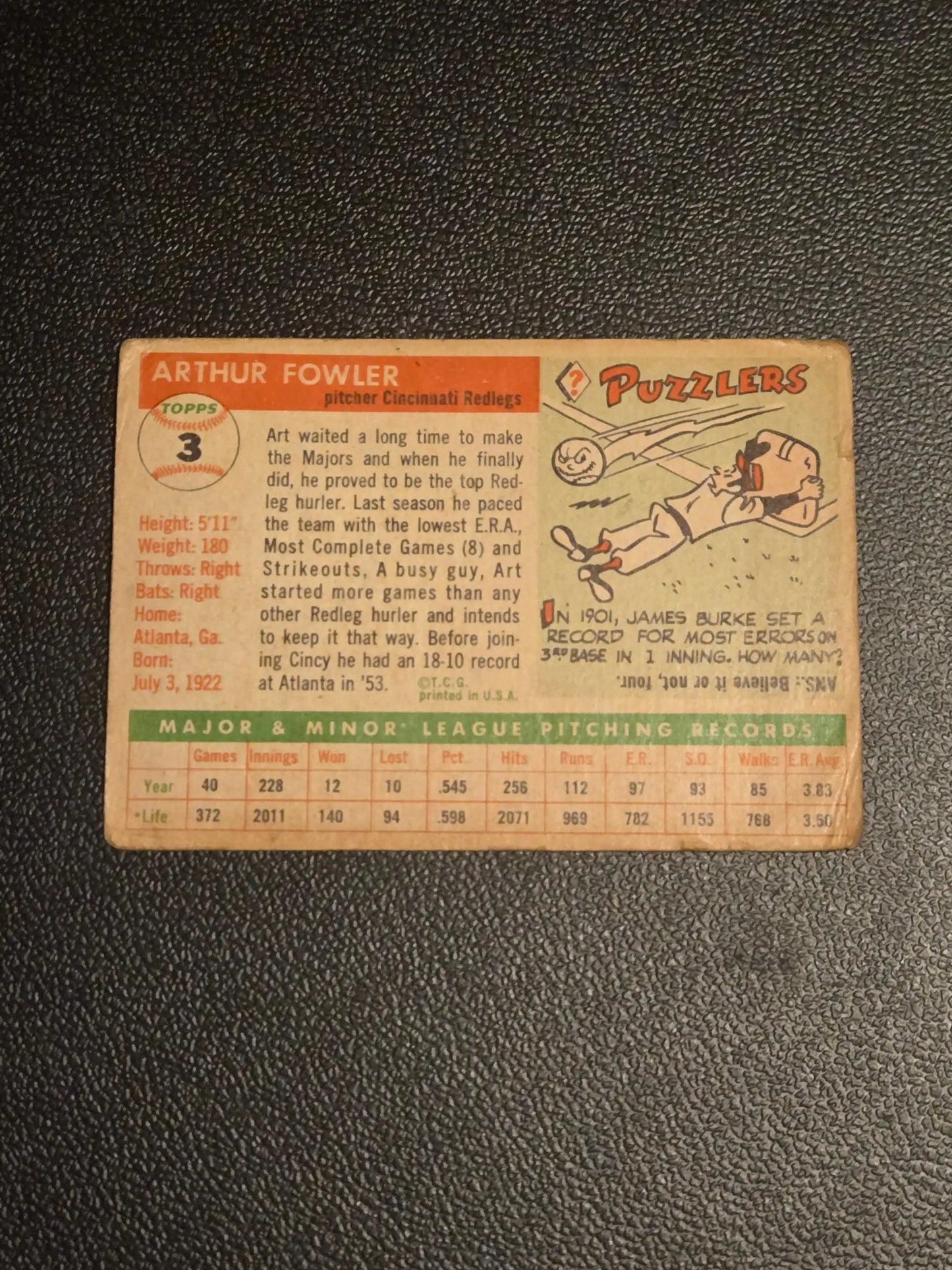 Vintage 1955 Topps Art Fowler baseball card for collectors and sports memorabilia fans