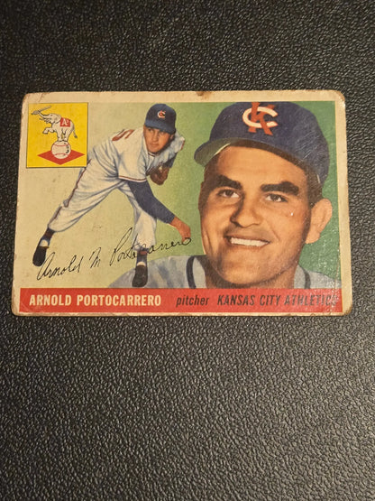 Vintage baseball card of Arnold Portocarrero from 1955 Topps #77 collection
