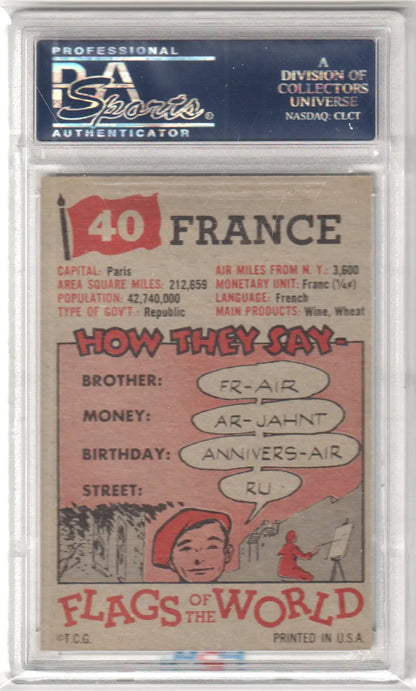 Graded Flags of the World France trading card 1956 France #40 PSA 7 NM
