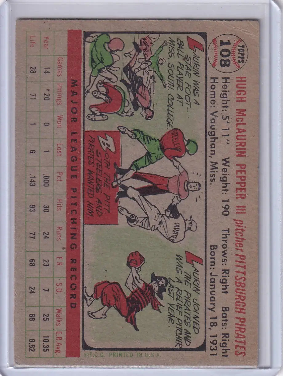 Vintage baseball card of Laurin Pepper from the Pittsburgh Pirates 1956 Topps collection