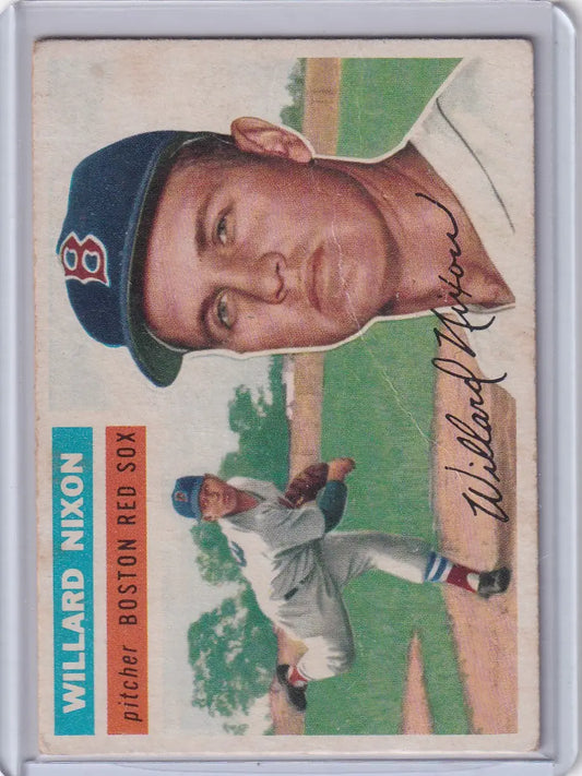 Vintage Boston Red Sox baseball card of Willard Nixon from 1956 Topps series