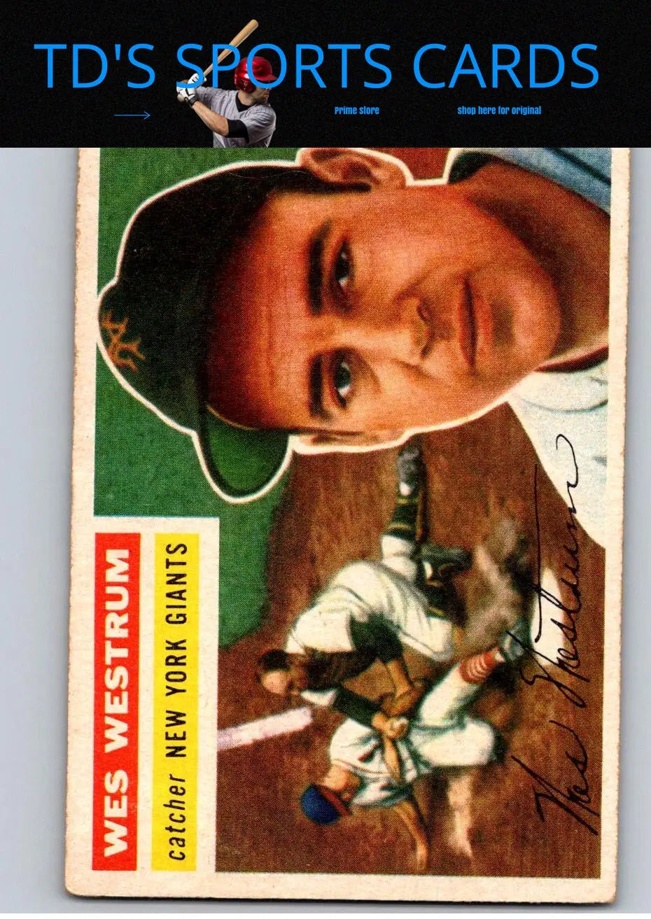 Vintage Wes Westrum baseball card from 1956 Topps #156b Wes Westrum Gray Back