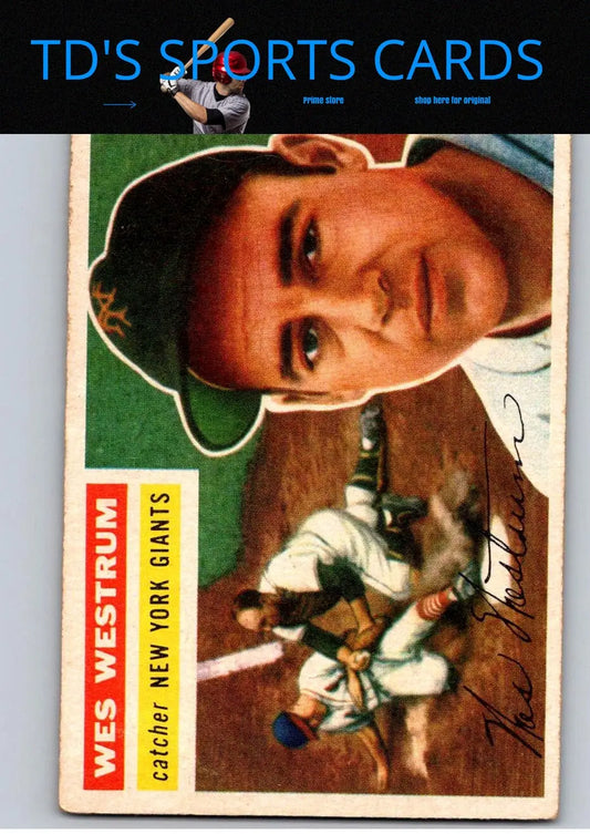 Vintage Wes Westrum baseball card from 1956 Topps #156b Wes Westrum Gray Back