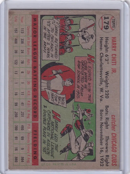 1956 Topps Harry Chiti Jr. baseball card featuring Chicago Cubs player Harry Chiti