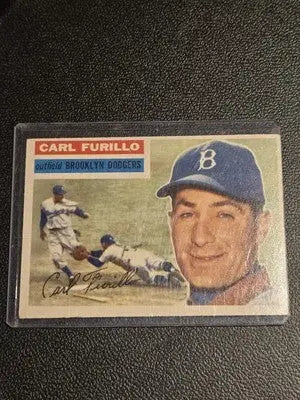 Vintage Carl Furillo baseball card from 1956 Topps #190 featuring Furillo vintage baseball