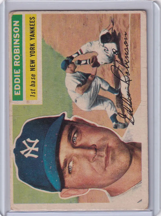 Vintage 1956 Topps Eddie Robinson baseball card featuring New York Yankees player
