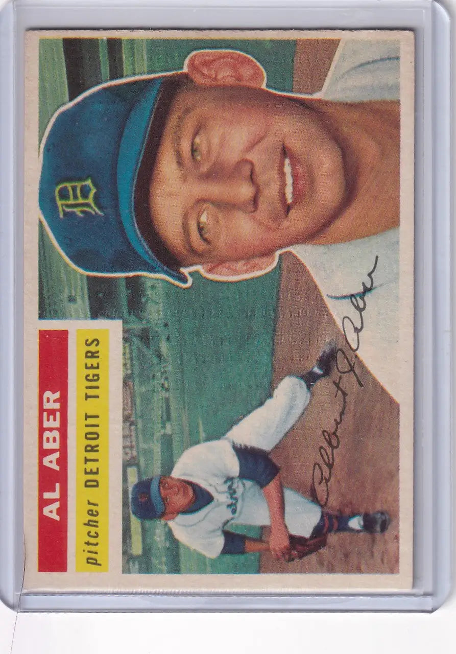Vintage 1956 Topps Al Aber Detroit Tigers baseball card featuring pitcher Al Aber
