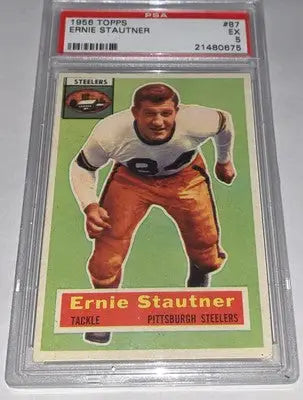 Encased 1966 Topps Ernie Stautner graded football card in PSA 5 condition