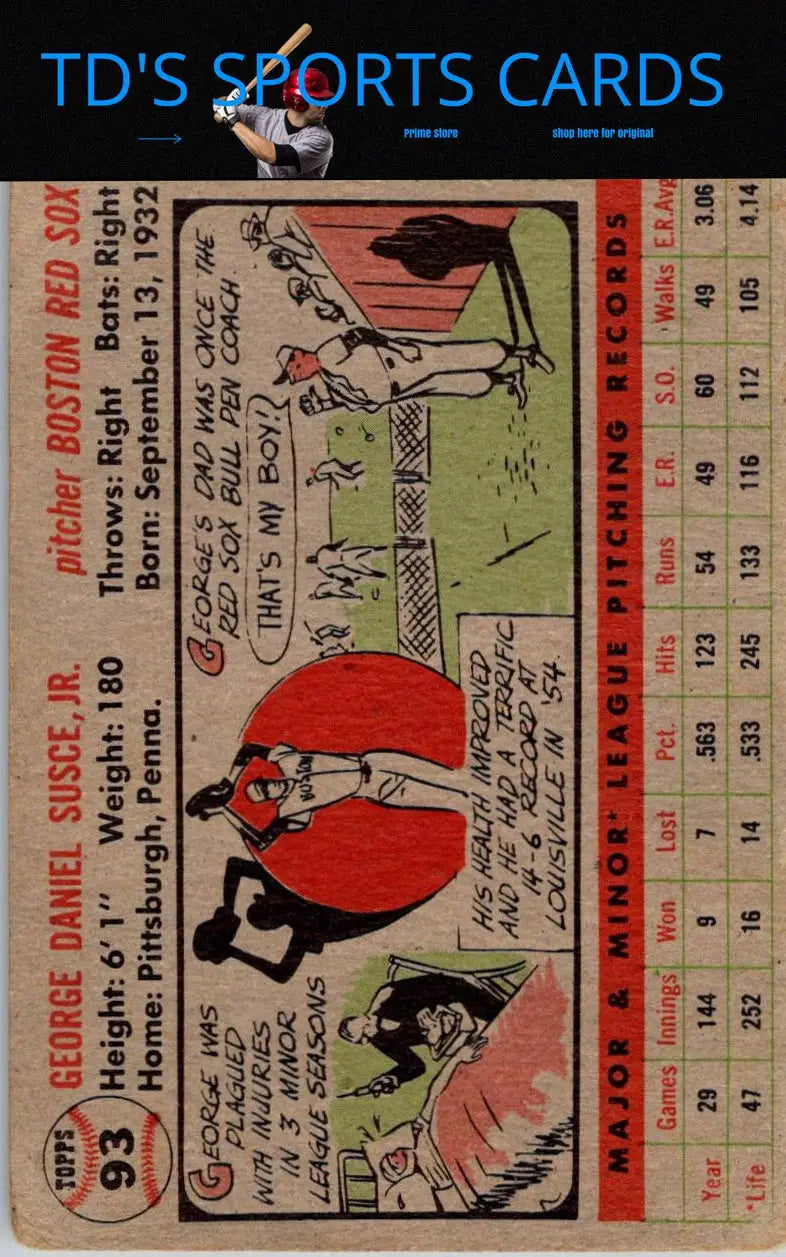 Vintage baseball card of 1956 Topps #93b George Susce Jr. for collectors and fans